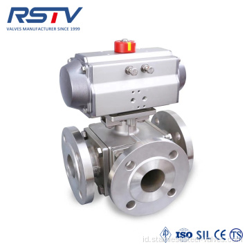 Pneumatic Actuated Steel Flange Three Way Ball Valve